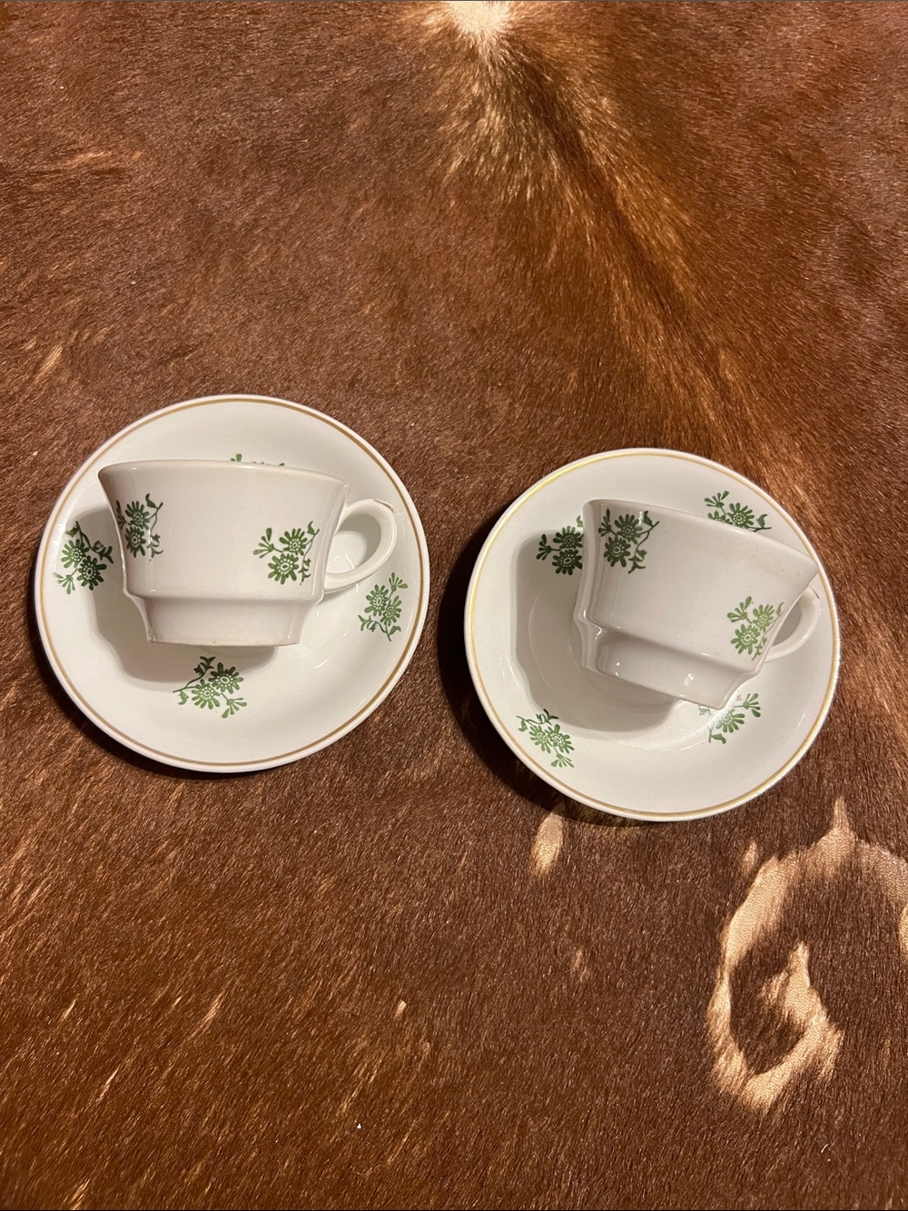 TWO Vintage Arabia Finland Cup & Saucer Sets Dainty Flowers